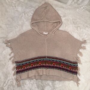 Mimi & Maggie Tan Knit Tribal Boho Print Tassel Poncho Free Size